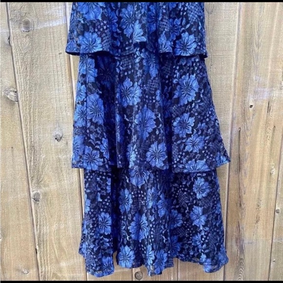 Navy Blue Molinetto Lace Ruffled Tiered Maxi Dress 🌿 - Picture 7 of 11